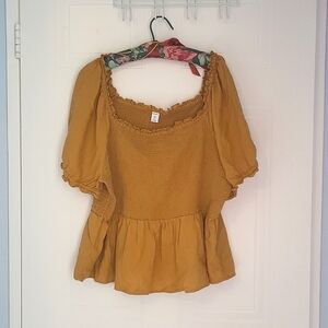 Mustard off the shoulder A line top